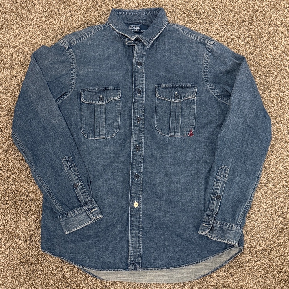 Rare Polo by Ralph Lauren Denim Blue Casual Button Up Shirt Shipyard Supply